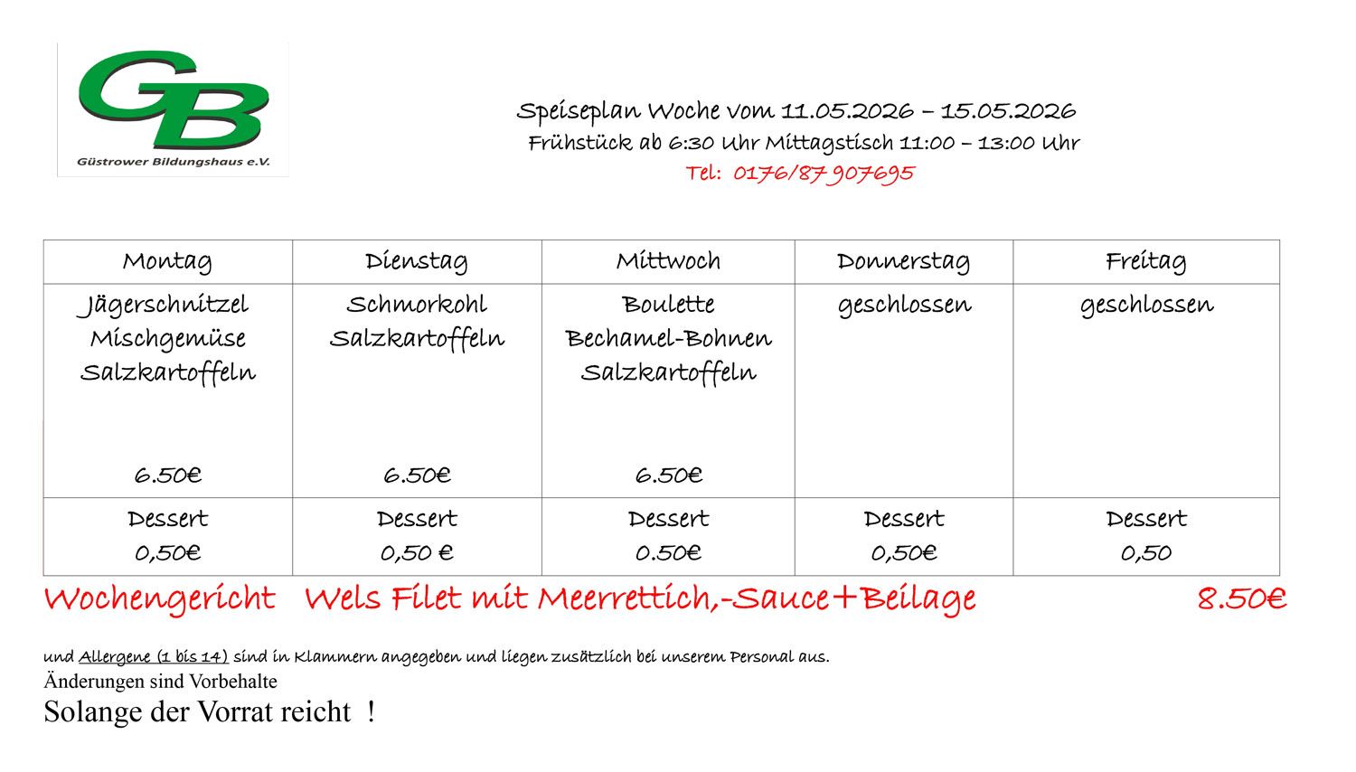 Speiseplan KW20 11.05