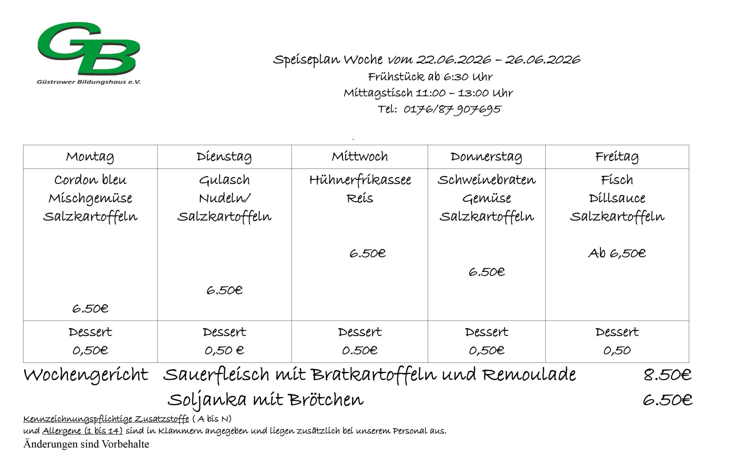 Speiseplan 22.06.26
