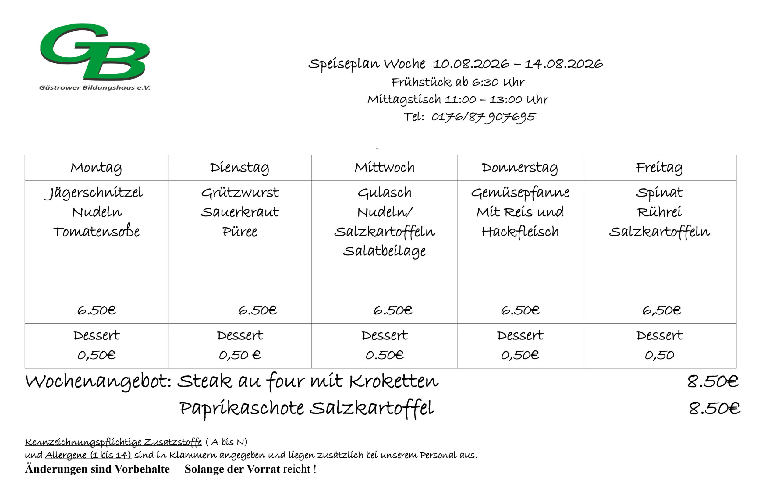 Speiseplan ab 10.08.26